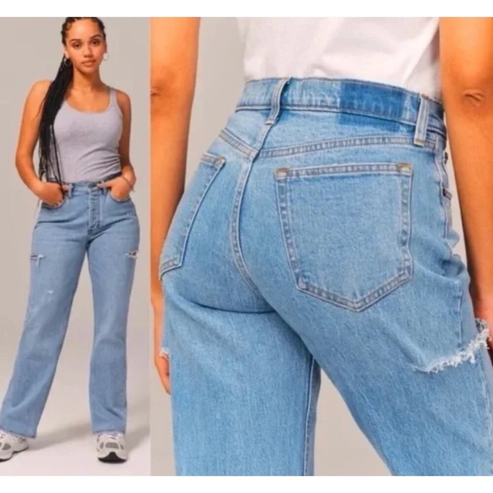 Abercrombie & Fitch The '90s Baggy Low Rise Jeans Size 18R /34 Ripped Button Fly